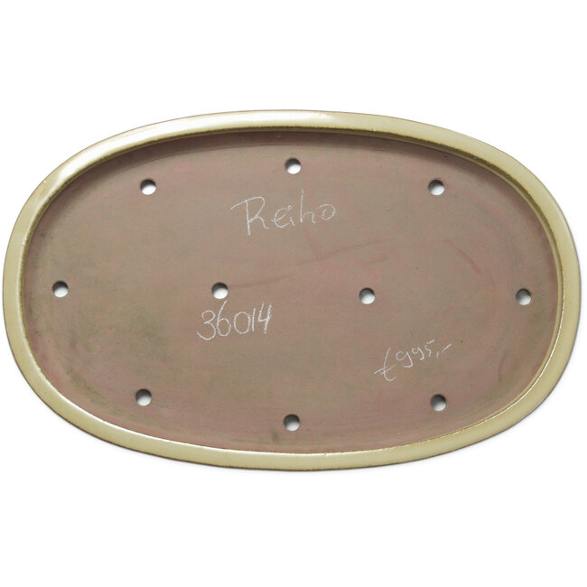 Ovale beige bonsaipot van Seizan (Reihou, Kataoka Katsushi, meester Seizan oven) - 694 x 443 x 55 mm