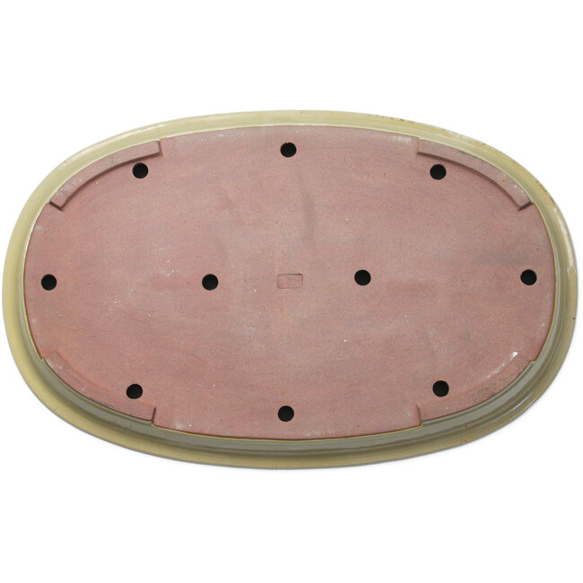 Oval beige bonsai pot by Seizan (Reihou, Kataoka Katsushi, master Seizan kiln) - 694 x 443 x 55 mm