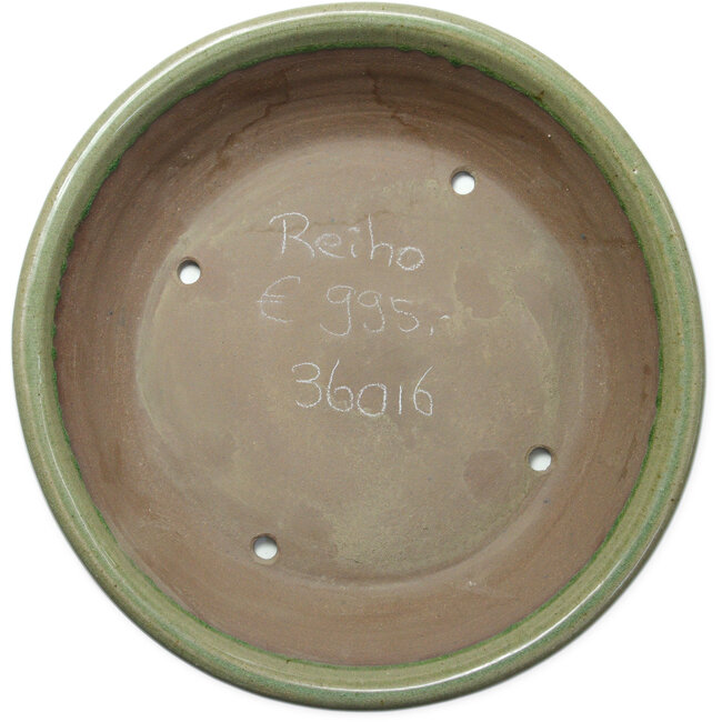 Ronde groene bonsaipot van Seizan (Reihou, Kataoka Katsushi, meester Seizan oven) - 525 x 525 x 132 mm