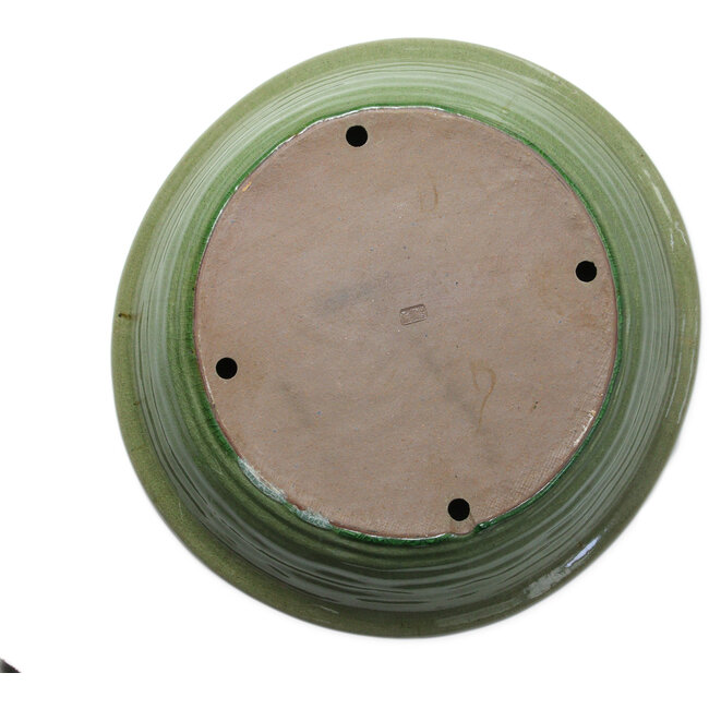 Maceta redonda para bonsái verde de Seizan (Reihou, Kataoka Katsushi, maestro del horno Seizan) - 525 x 525 x 132 mm