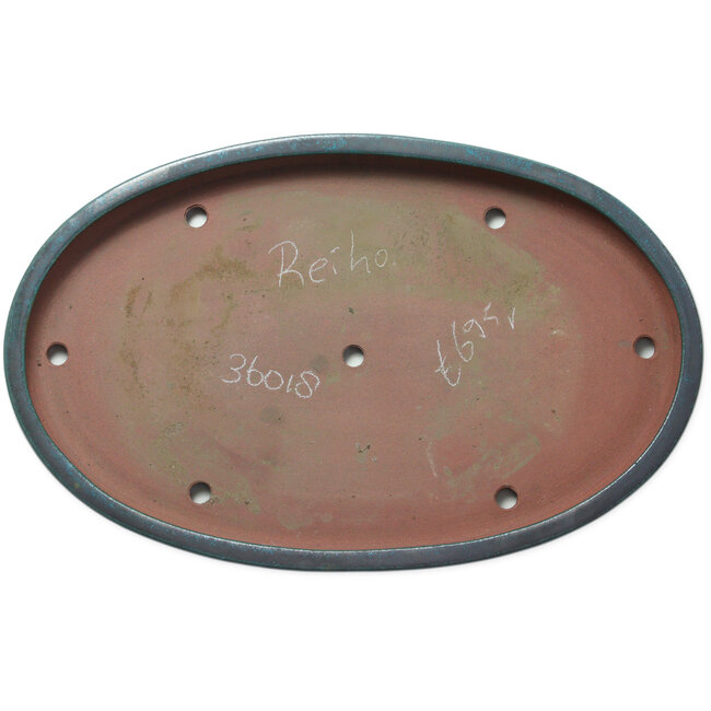 Ovale blauwe bonsaipot van Seizan (Reihou, Kataoka Katsushi, meester Seizan oven) - 605 x 385 x 60 mm