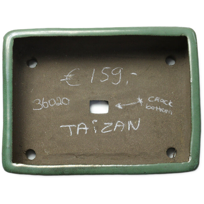 Maceta rectangular para bonsái verde de Seizan (Reihou, Kataoka Katsushi, maestro del horno Seizan) - 330 x 250 x 97 mm