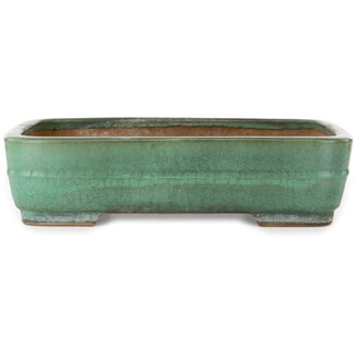  Yamafusa - Takehiko Koie Pot à bonsaï rectangulaire vert de 376 mm, fabriqué par Yamafusa, Tokoname, Japon