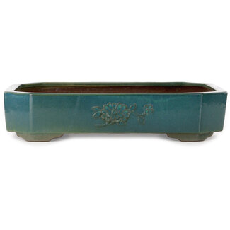  Yamaaki 494 mm rectangular green bonsai pot by Yamaaki Toshio (third generation), Tokoname, Japan