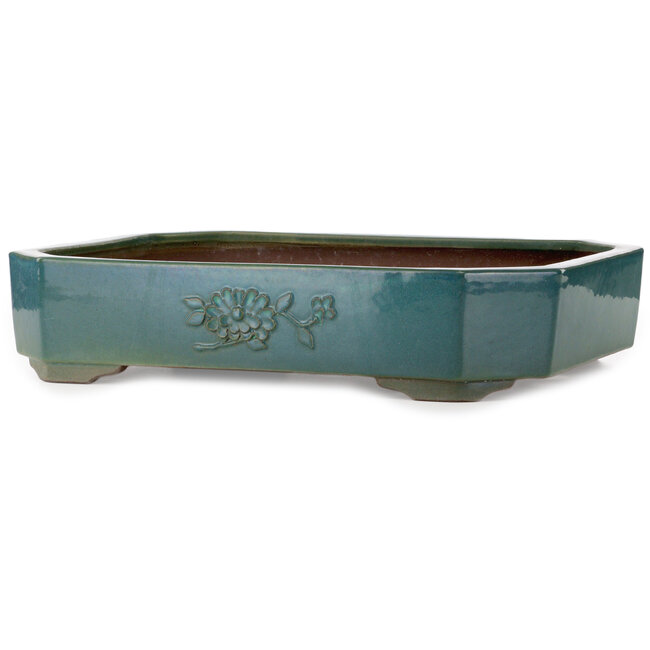 Rectangular green bonsai pot by Yamaaki Toshio (third generation) - 494 x 373 x 100 mm