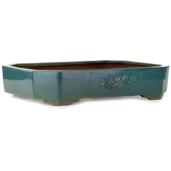 Rectangular green bonsai pot by Yamaaki Toshio (third generation) - 494 x 373 x 100 mm
