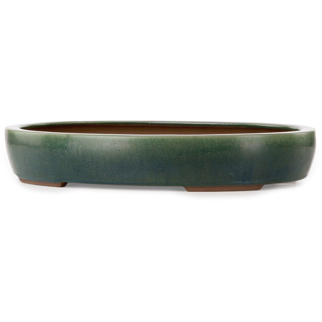 Pot ovale vert pour bonsaï par Yamaaki Toshio (troisième génération) - 455 x 340 x 75 mm