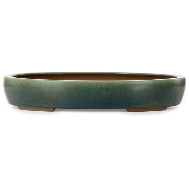 Pot ovale vert pour bonsaï par Yamaaki Toshio (troisième génération) - 455 x 340 x 75 mm