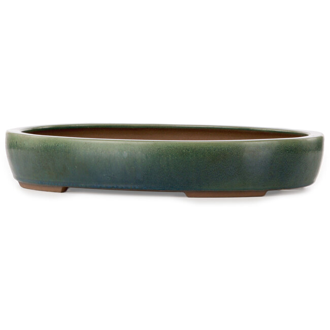 Pot ovale vert pour bonsaï par Yamaaki Toshio (troisième génération) - 455 x 340 x 75 mm