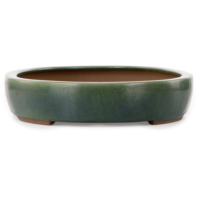 Pot ovale vert pour bonsaï par Yamaaki Toshio (troisième génération) - 455 x 340 x 75 mm