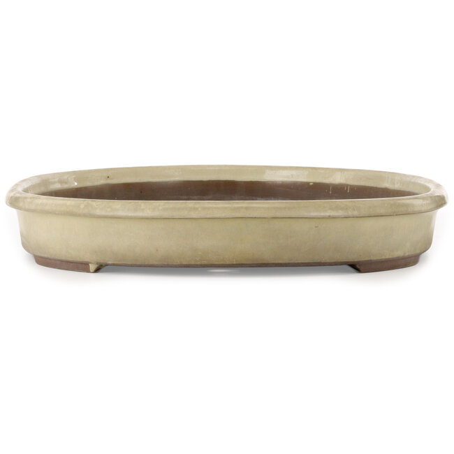 Pot à bonsaï ovale beige par Terahata Satomi Mazan - 630 x 465 x 65 mm