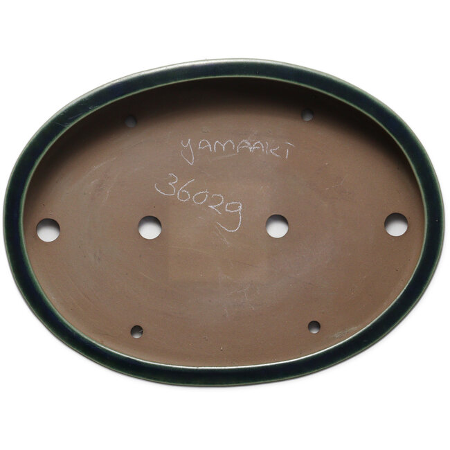 Pot ovale vert pour bonsaï par Yamaaki Toshio (troisième génération) - 455 x 340 x 75 mm