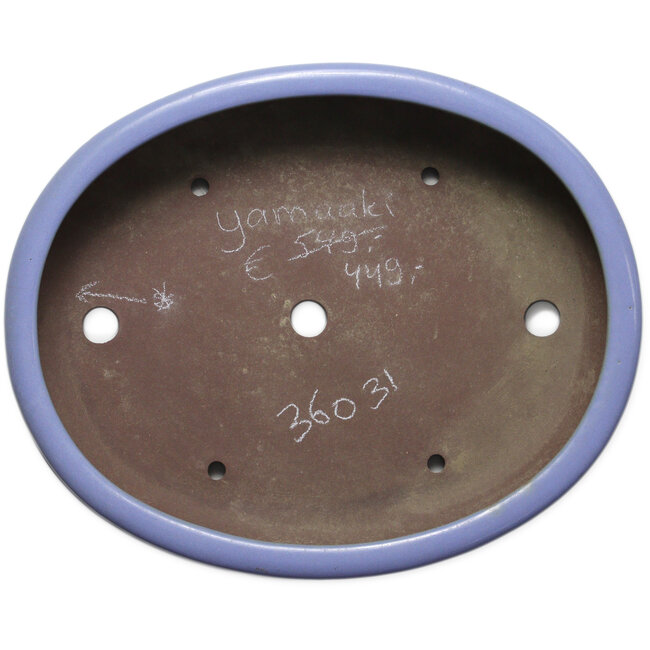 Oval light blue bonsai pot by Yamaaki Toshio (third generation) - 435 x 355 x 90 mm