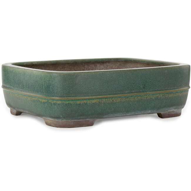 Pot à bonsaï vert rectangulaire de Yamaaki Toshio (troisième génération) - 380 x 309 x 114 mm