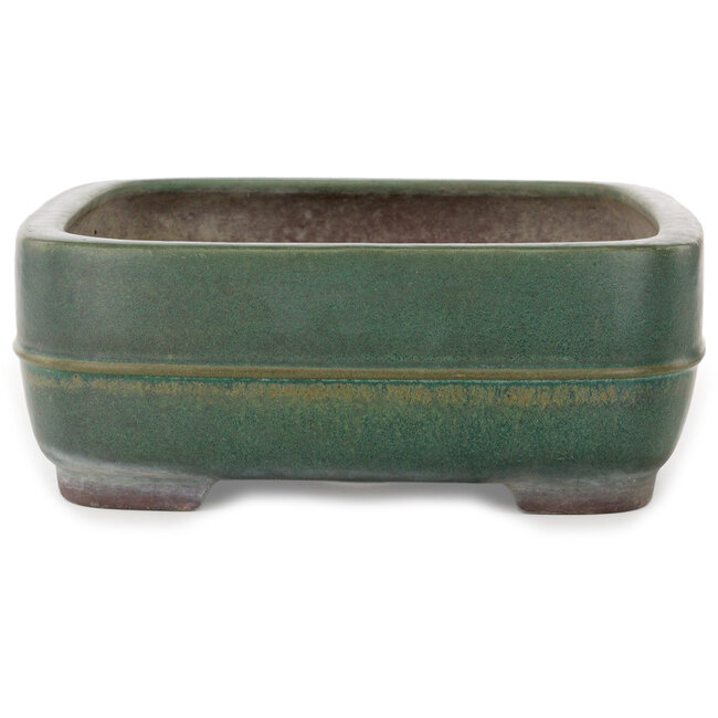 Pot à bonsaï vert rectangulaire de Yamaaki Toshio (troisième génération) - 380 x 309 x 114 mm