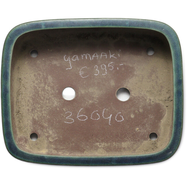 Pot à bonsaï vert rectangulaire de Yamaaki Toshio (troisième génération) - 380 x 309 x 114 mm