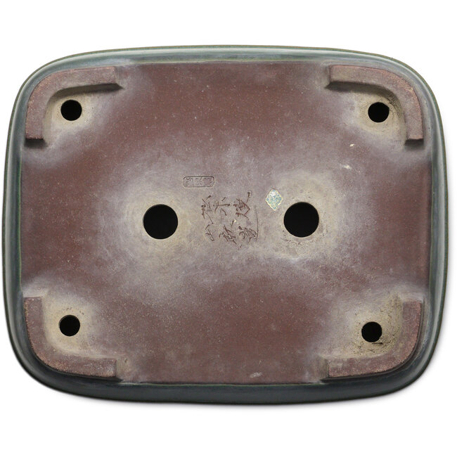 Rectangular green bonsai pot by Yamaaki Toshio (third generation) - 380 x 309 x 114 mm