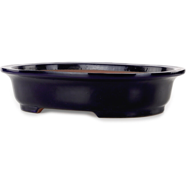 Pot à bonsaï ovale bleu foncé par Seizan (Reihou, Kataoka Katsushi, maître four Seizan) - 410 x 325 x 95 mm