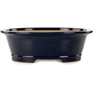 Seizan (Reihou, Kataoka Katsushi, master Seizan kiln) 476 mm ovale donkerblauwe bonsaipot van Seizan (Reihou, Kataoka Katsushi, meester Seizan oven), Tokoname, Japan