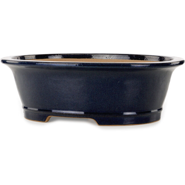 Ovale donkerblauwe bonsaipot van Seizan (Reihou, Kataoka Katsushi, meester Seizan oven) - 476 x 404 x 150 mm