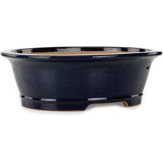 Ovaler dunkelblauer Bonsai-Topf von Seizan (Reihou, Kataoka Katsushi, Meister Seizan-Ofen) – 476 x 404 x 150 mm