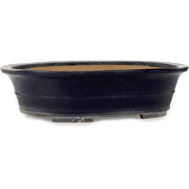 Ovale donkerblauwe bonsaipot van Seizan (Reihou, Kataoka Katsushi, meester Seizan oven) - 557 x 432 x 155 mm