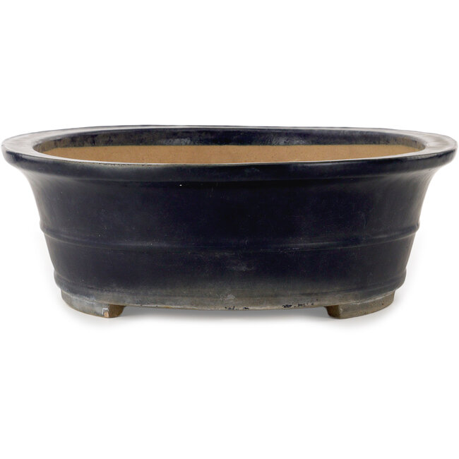 Ovaler dunkelblauer Bonsaitopf von Seizan (Reihou, Kataoka Katsushi, Meister Seizan-Ofen) – 557 x 432 x 155 mm