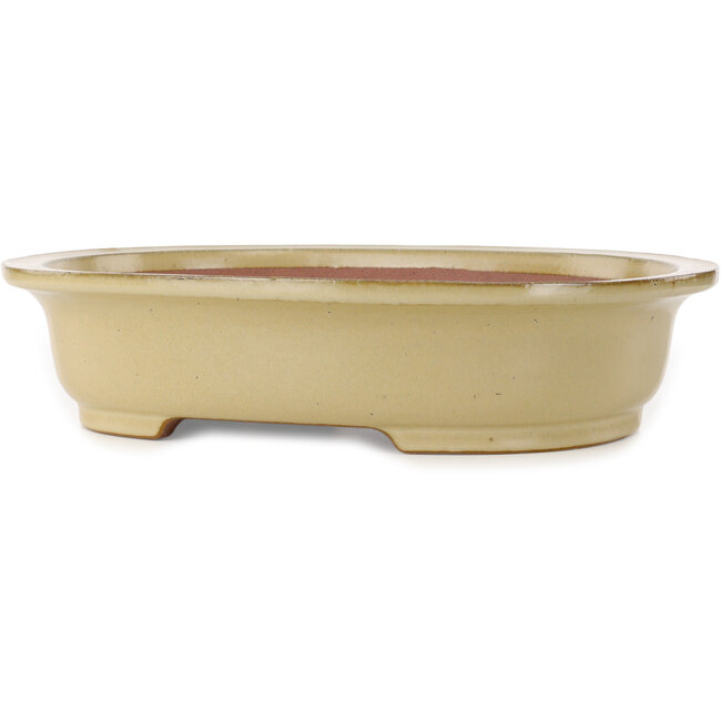 Oval off-white bonsai pot by Seizan (Reihou, Kataoka Katsushi, master Seizan kiln) - 405 x 325 x 90 mm