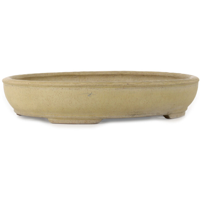 Oval off-white bonsai pot by Shuhou - 500 x 413 x 88 mm