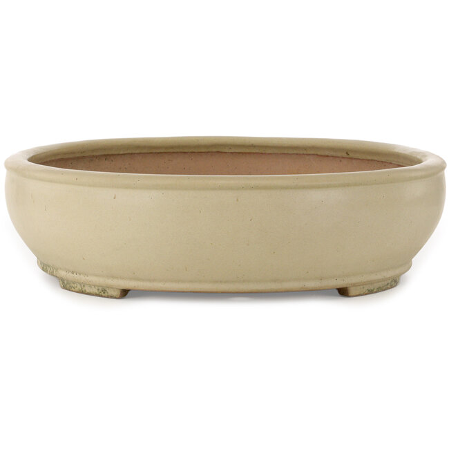 Ovale gebroken witte bonsaipot van Seizan (Reihou, Kataoka Katsushi, meester Seizan oven) - 565 x 458 x 120 mm