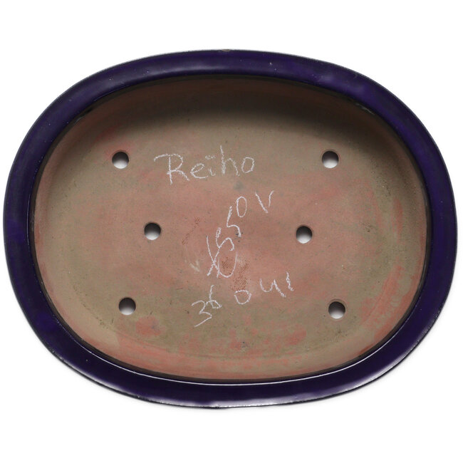 Oval dark blue bonsai pot by Seizan (Reihou, Kataoka Katsushi, master Seizan kiln) - 410 x 325 x 95 mm
