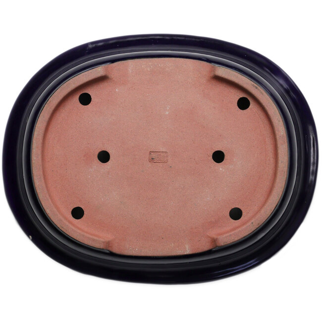 Ovale donkerblauwe bonsaipot van Seizan (Reihou, Kataoka Katsushi, meester Seizan oven) - 410 x 325 x 95 mm