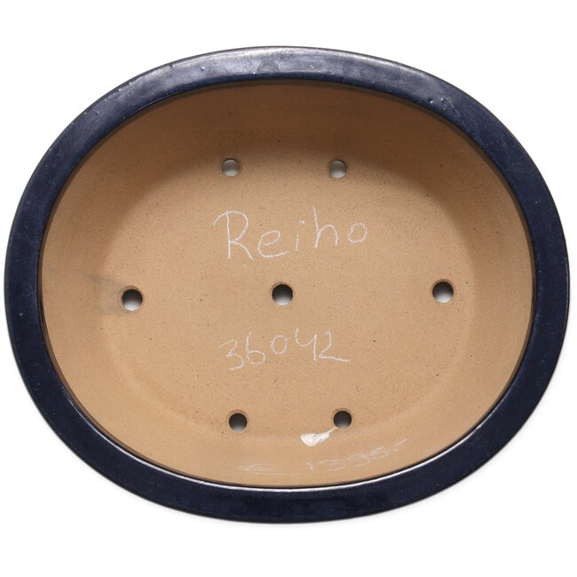 Maceta ovalada para bonsái azul oscuro de Seizan (Reihou, Kataoka Katsushi, maestro del horno Seizan) - 476 x 404 x 150 mm