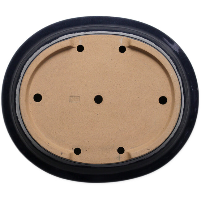 Ovale donkerblauwe bonsaipot van Seizan (Reihou, Kataoka Katsushi, meester Seizan oven) - 476 x 404 x 150 mm