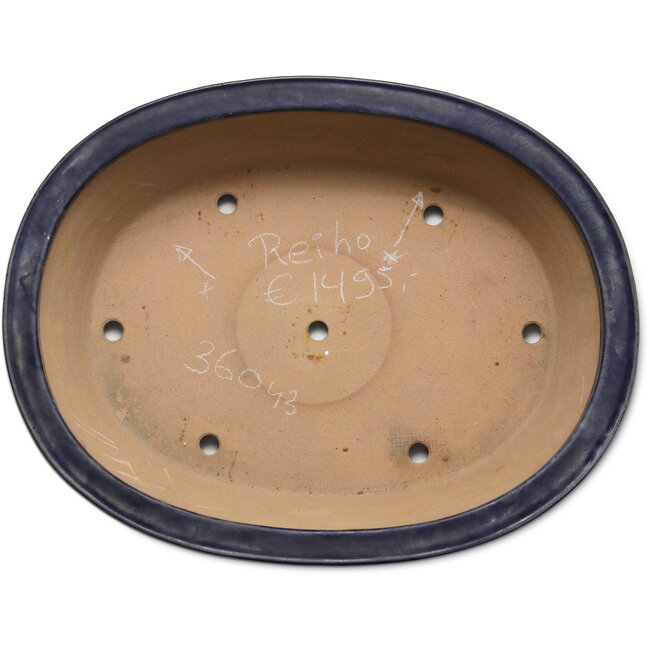 Oval dark blue bonsai pot by Seizan (Reihou, Kataoka Katsushi, master Seizan kiln) - 557 x 432 x 155 mm