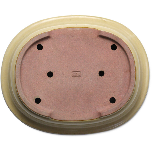 Oval off-white bonsai pot by Seizan (Reihou, Kataoka Katsushi, master Seizan kiln) - 405 x 325 x 90 mm