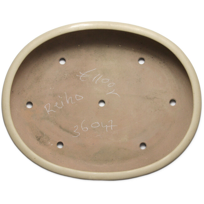 Oval off-white bonsai pot by Seizan (Reihou, Kataoka Katsushi, master Seizan kiln) - 565 x 458 x 120 mm