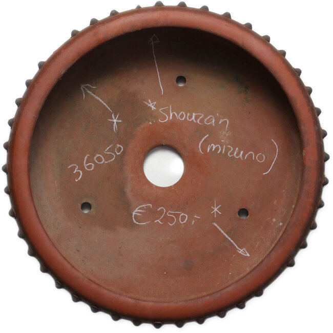 Ronde, ongeglazuurde bonsaipot van Shouzan Mizuno - 395 x 395 x 110 mm