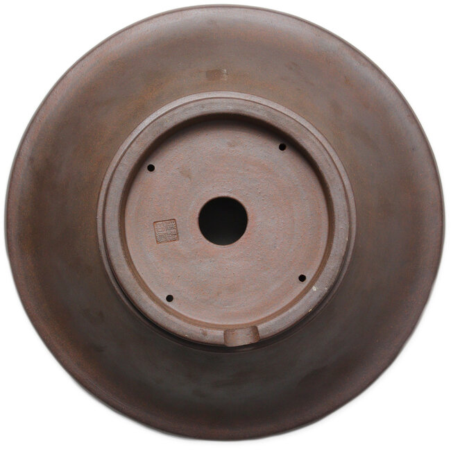 Round unglazed bonsai pot by Seizan (Reihou, Kataoka Katsushi, master Seizan kiln) - 284 x 284 x 90 mm