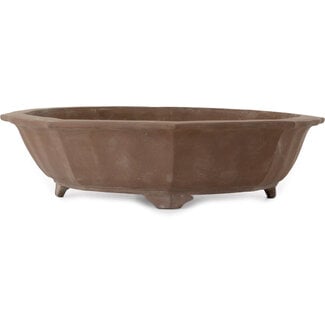  Satomi Mazan, Mazan Terahata 503 mm lotus unglazed bonsai pot by Terahata Satomi Mazan, Tokoname, Japan