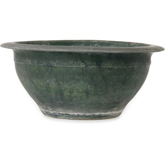  Shuuhou (Hidemi Kataoka) 397 mm round green bonsai pot by Shuhou, Tokoname, Japan