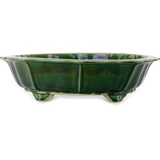  Satomi Mazan, Mazan Terahata 435 mm lotus green bonsai pot by Terahata Satomi Mazan, Tokoname, Japan