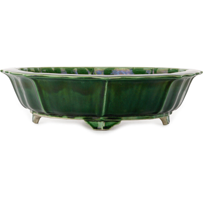 Lotus green bonsai pot by Terahata Satomi Mazan - 435 x 435 x 113 mm