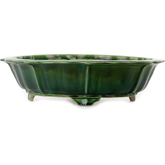 Pot à bonsaï vert lotus par Terahata Satomi Mazan - 435 x 435 x 113 mm