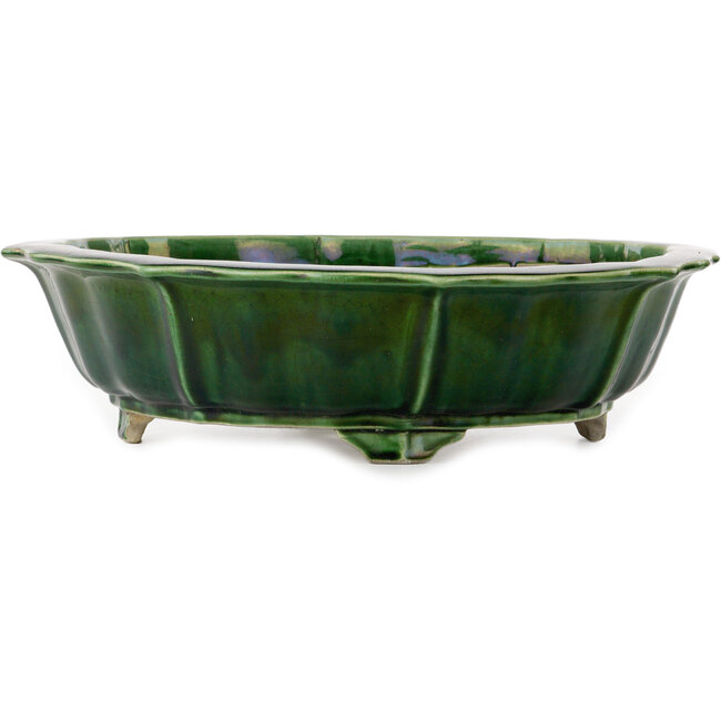 Lotus green bonsai pot by Terahata Satomi Mazan - 435 x 435 x 113 mm