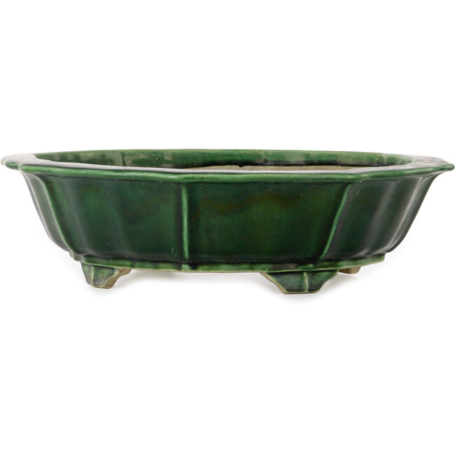 Lotusgrüner Craquelé-Bonsaitopf von Terahata Satomi Mazan – 435 x 435 x 113 mm