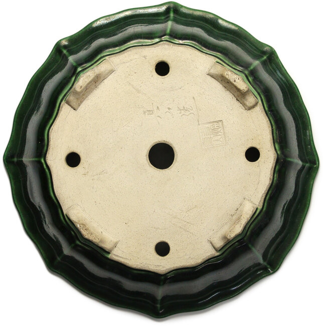 Lotusgrüner Craquelé-Bonsaitopf von Terahata Satomi Mazan – 435 x 435 x 113 mm