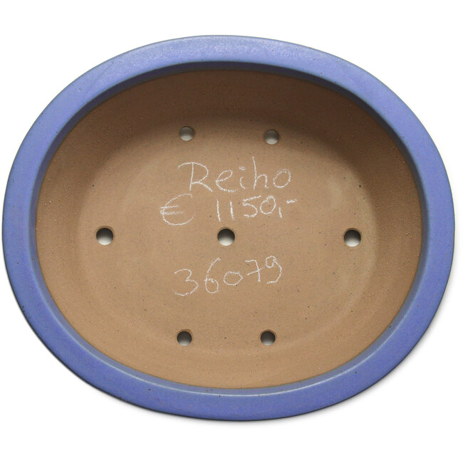 Maceta ovalada para bonsái azul de Seizan (Reihou, Kataoka Katsushi, maestro del horno Seizan) - 474 x 403 x 154 mm