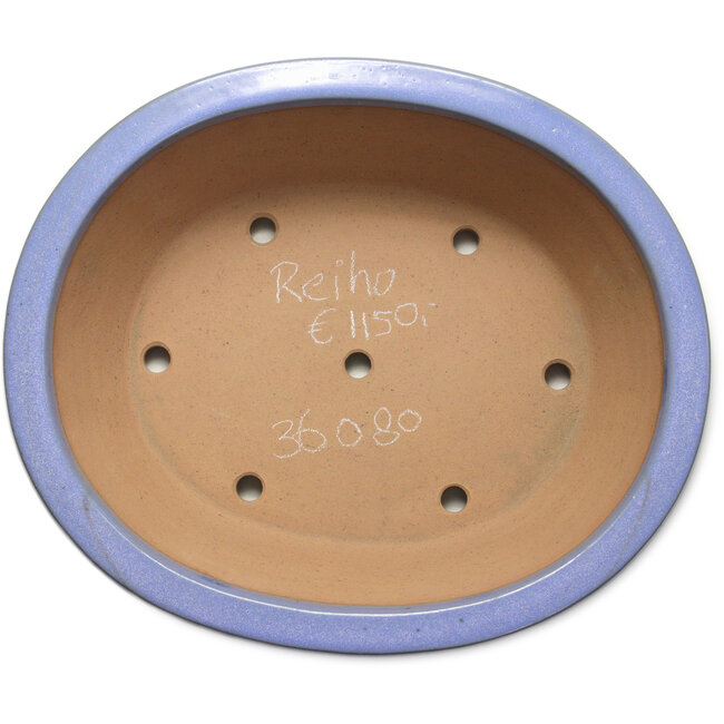 Oval blue bonsai pot by Seizan (Reihou, Kataoka Katsushi, master Seizan kiln) - 474 x 403 x 154 mm