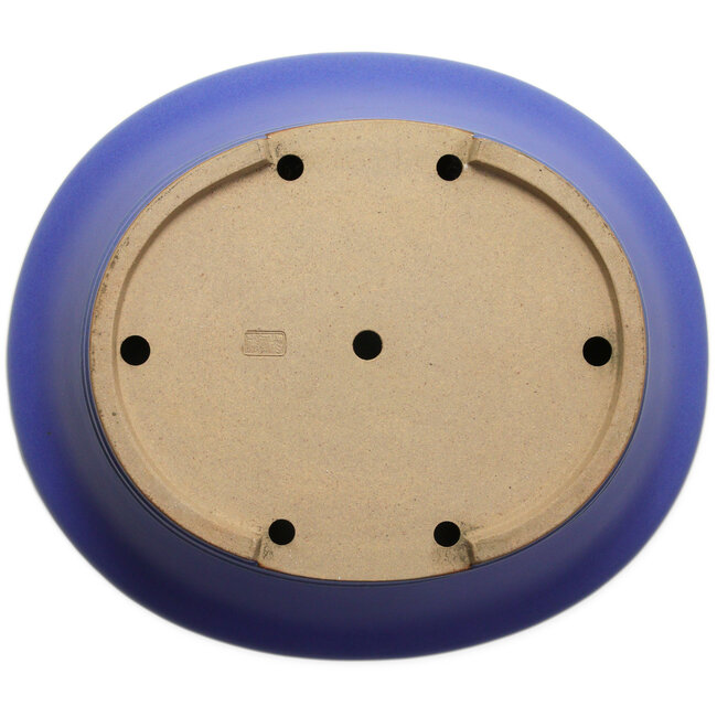 Oval blue bonsai pot by Seizan (Reihou, Kataoka Katsushi, master Seizan kiln) - 412 x 360 x 138 mm